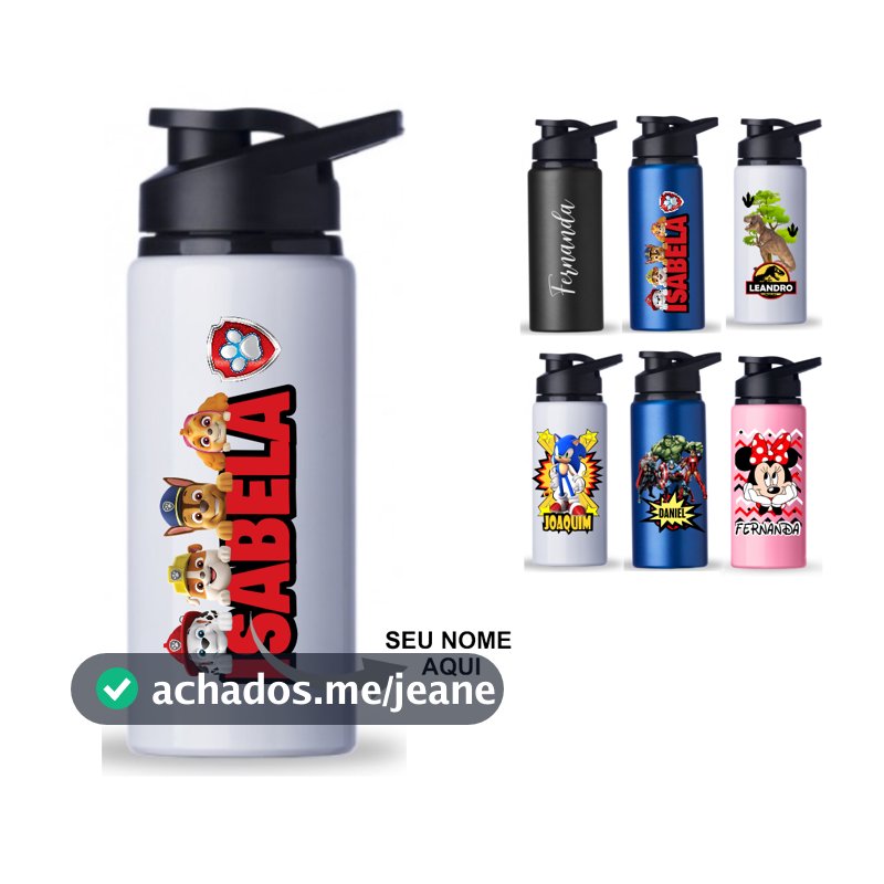 Garrafa Alumínio 600ml Personalizada com Nome Fitness Squeeze De Água  Camping Academia escola trabalho