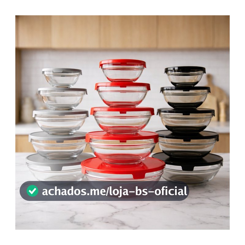 Conjunto de 5 Potes de Vidro Redondos – Ideal para Alimentos e Refeições