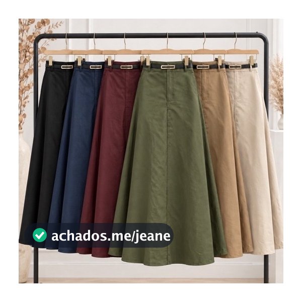 SAIA RODADA LONGA FEMININA ALFAIATARIA MODA EVANGÉLICA CASUAL BÁSICA INVERNO CINTURA ALTA ELEGANTE GODÊ OXFORD