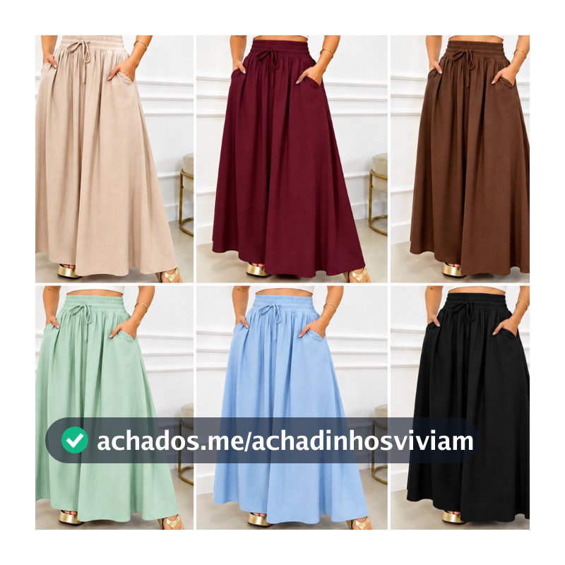Saia Longa Viscolinho Premium Com Bolsos Com Fenda Lateral Forrada Moda Casual