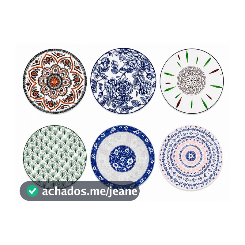 Jogo 12 Pratos Fundo Jantar Decorado Louça Cerâmica Resistente Lindo Premium 22cm