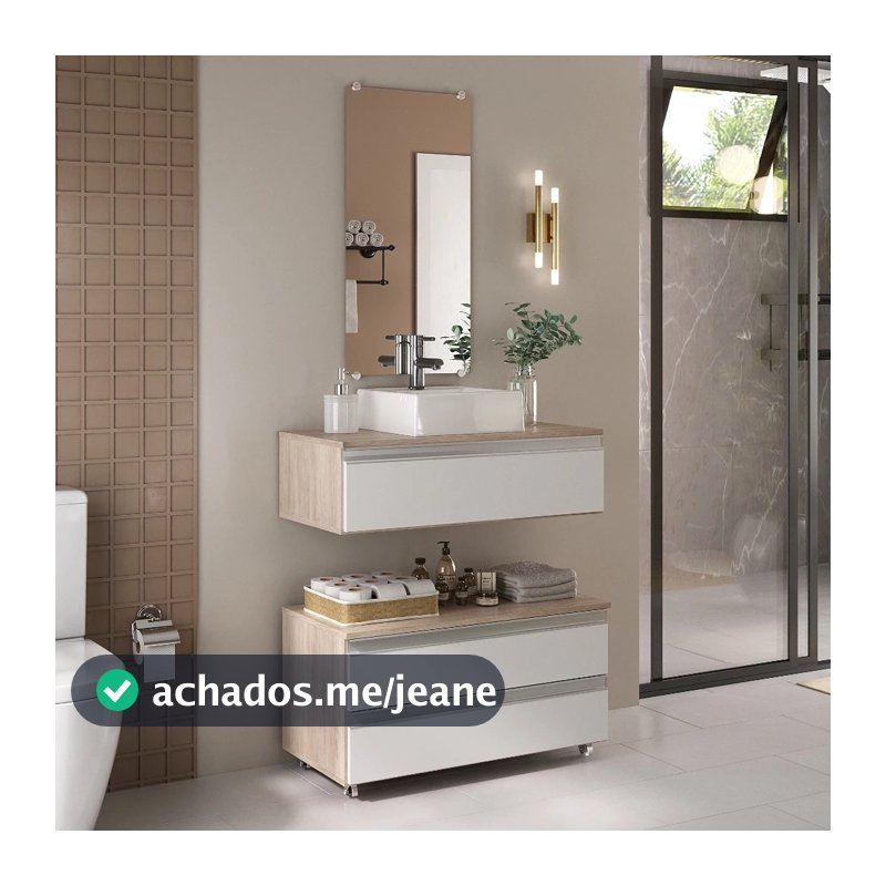 Gabinete Banheiro Creta 80cm com Cuba e Espelheira – Completo