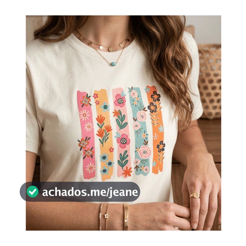 TShirt Feminina Algodão Camiseta Estampa Floral Boho Chic Blusa Casual Vintage Verão Soft Conforto