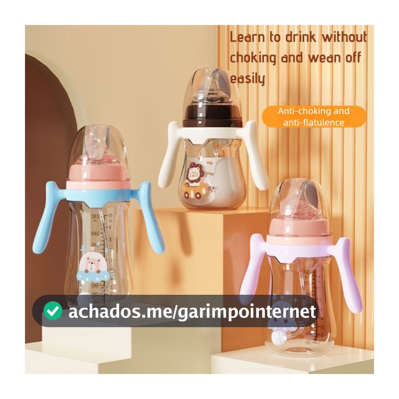 Mamadeira Anti-Asfixia E Manchas Garrafa De Grande Calibre Com Alça Canudo PP Sem Odor/180ml/240ml/280ml