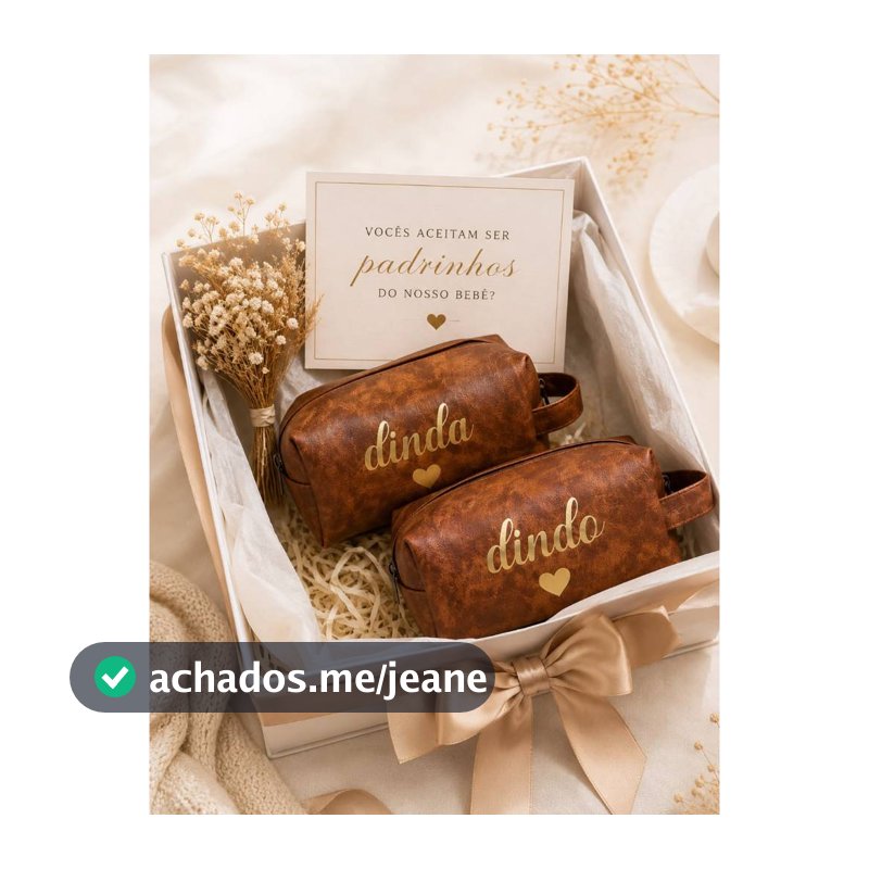 Convite para Padrinhos / 2 Necessaires - Dinda e Dindo Dourado / Presente para Chá de Bebê