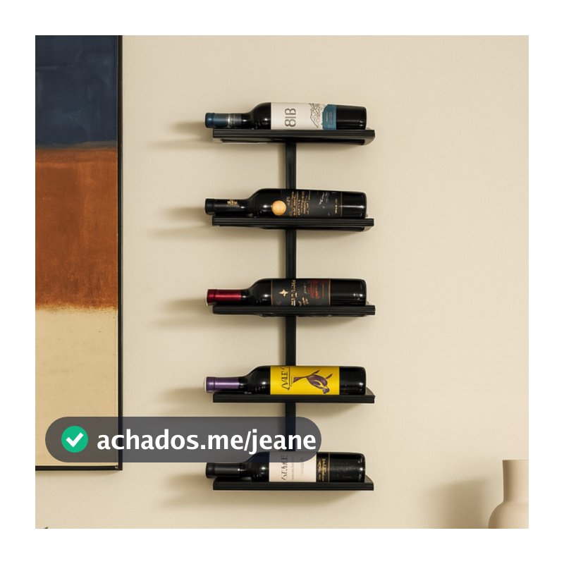 Adega Decorativa Suspensa De Parede Industrial Suporte Vinho 5 Garrafas Alinhadas Moderna Barzinho Bar de Parede