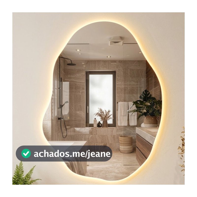 Espelho Orgânico Lapidado com Led Torto -  tamanhos - 50x35 - 70x50 - 80x60 - 90x70