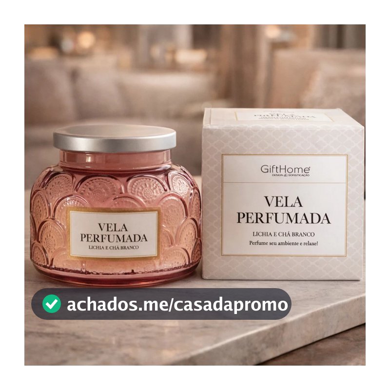 Vela Perfumada Lichia E Chá Branco 415g Vidro Decorativo Presente Aromático e Beijo de Cereja frasco todo em vidro 415g