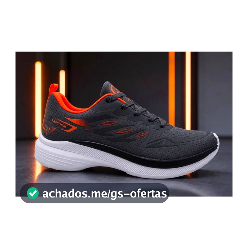 Tenis Masculino Escolar Academia Corrida Original FREEDOM Corrida Caminhada Lançamento EXCLUSIVO CINZA GRAVITE e LARANJA
