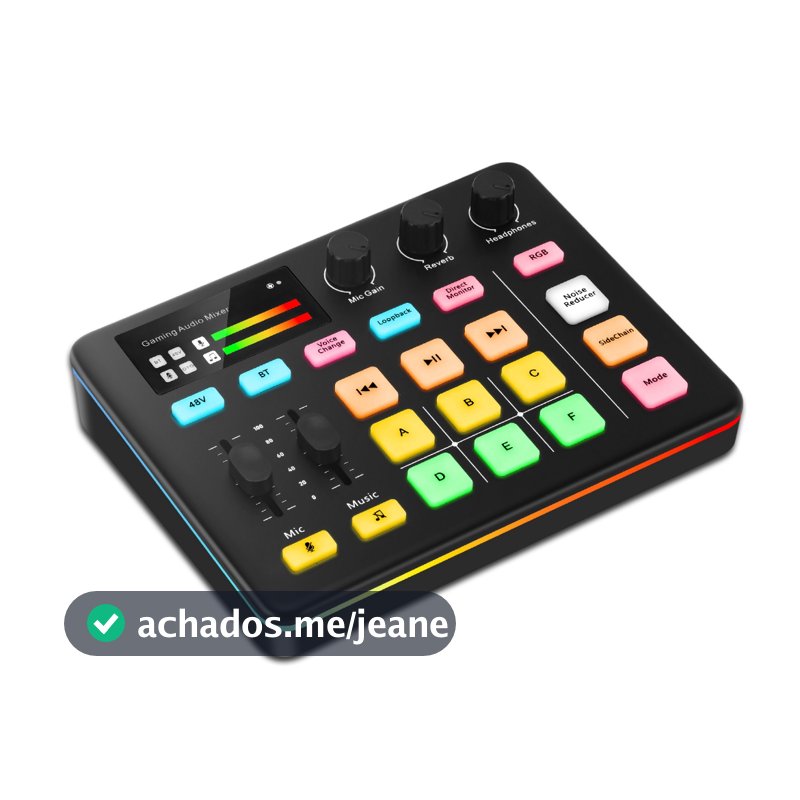 Mixer De Audio Para Gaming Painel RGB Interface XLR Microfone Transmissão Ao Vivo Podcast Youtuber Gamer