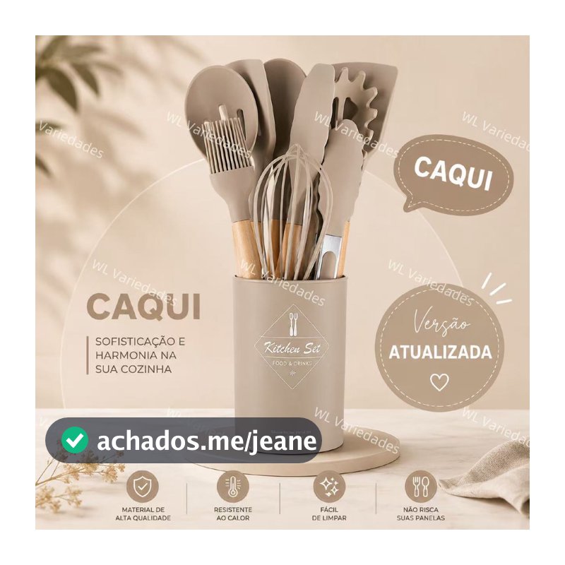Kit de Utensílios para Cozinha 12 peças Jogo de Cozinha Silicone Cabo Madeira Livre BPA Antiaderente