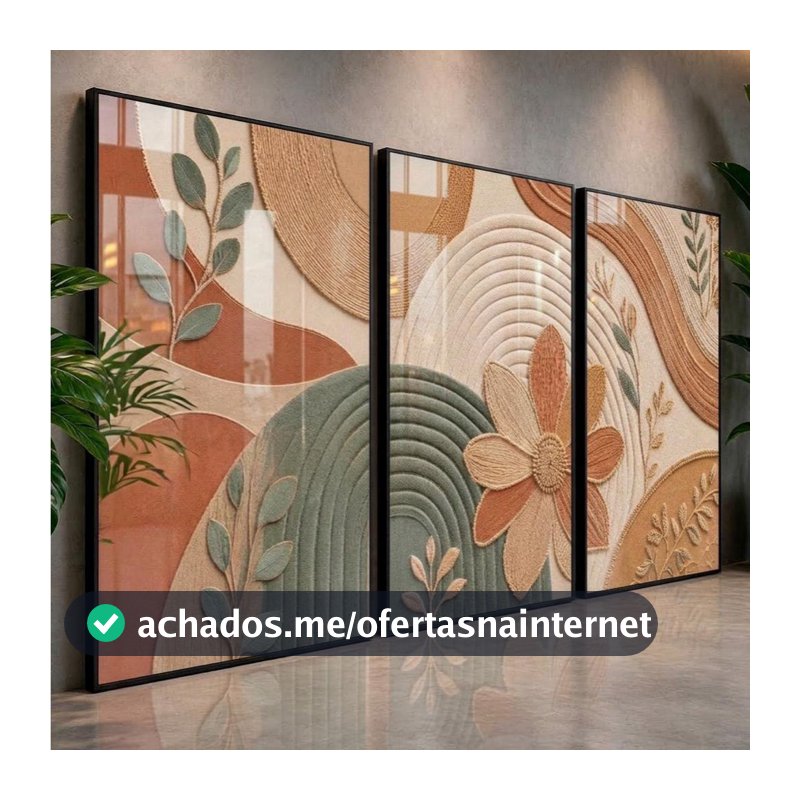 Quadros Decorativos Kit 3 Pçs para Sala Hall Escritório Boho Geométrico Flor Terroso