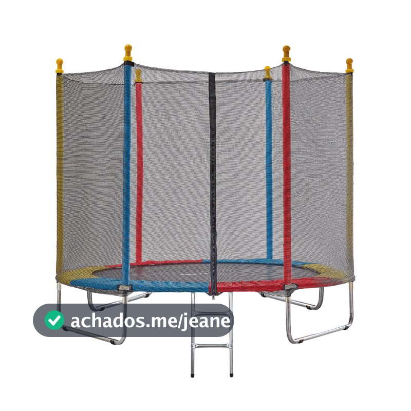 Cama Elástica JustFun Infantil 2,44M Pula Pula Trampolim com Escada Rede de Proteção Colorida Externa Suporta 150KG