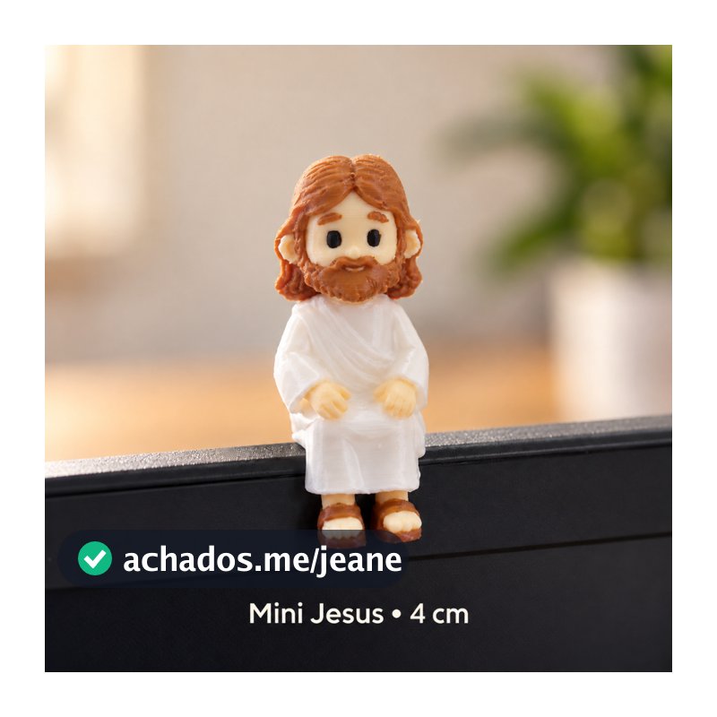 Mini Jesus Sentado 4 cm — Enfeite Religioso para Monitor, Mesa e Prateleira