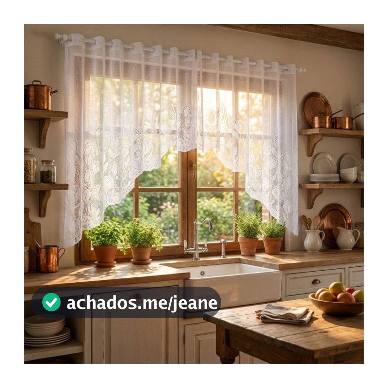 Cortina Renda Cozinha Cascata Tulipinhas Floral 3,20m x 1,10m Delicada Apartamento Sala Quarto Decorativo Luxo