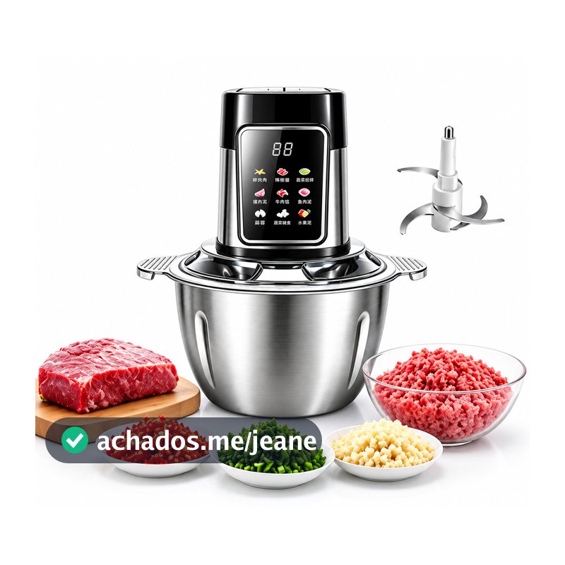 Processador de Alimentos 3L Inox Triturador Elétrico Carne Legumes Temperos 110V