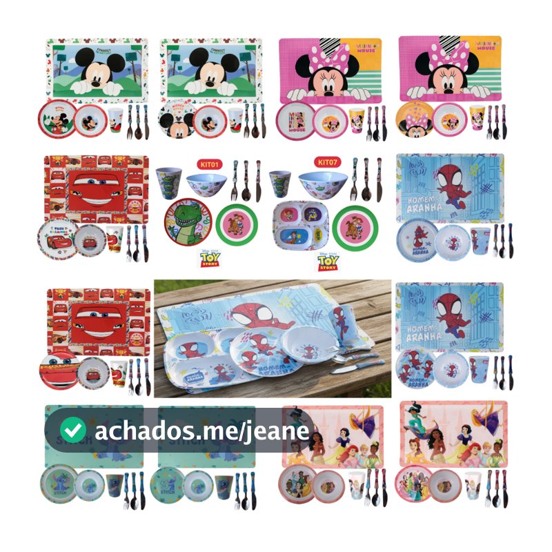 Jogo Infantil de Refeição Prato/Bowl/Copo/Lugar/Talheres - Personagens Disney 7 Peças - Produto Licenciado