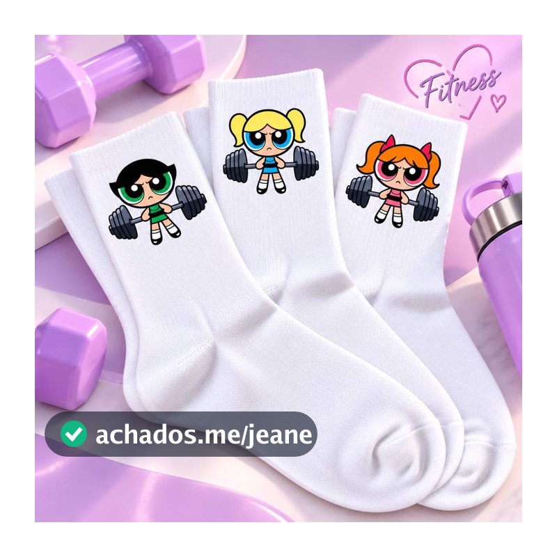 Kit 3 Pares Meia Meninas Super Poderosa Fitness Academia Crossfit Gym Meias Personalizada
