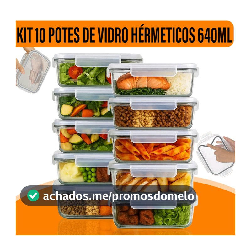 Kit Potes 640ml Marmita Vidro Yab Hermético Tampa Vedada Alimentos Freezer Borossilicato 2/3/5/10 pc