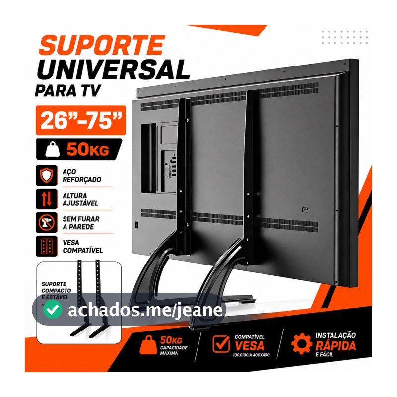 Suporte De Mesa Para Tv Base 26'' A 75'' Lcd Led oled qled Universal Samsung LG 42 43 48 50 55 58 60 65 70 75 Polegadas