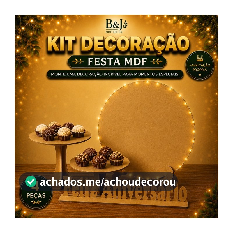 Kit Festa na Mesa Painel Redondo 50x50 Boleira MDF Cru Feliz Aniversário na Base Decoração de Festa Mesa de Bolo e Doces