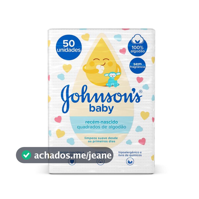 Algodão Johnson's Baby Quadrado 50 unidades