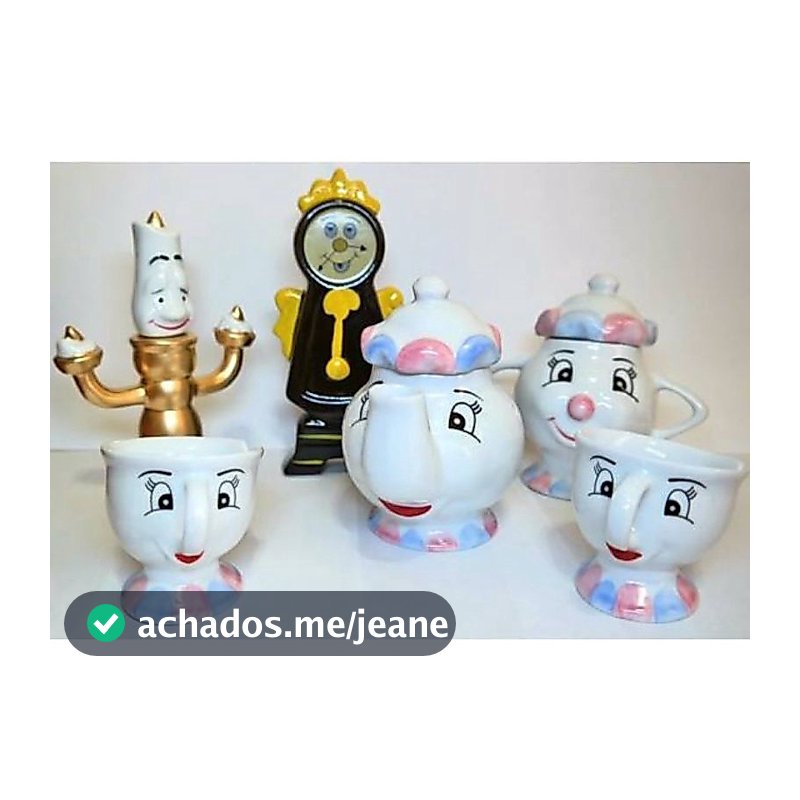 Jogo de chá A bela e a fera de porcelana com 6 peças
