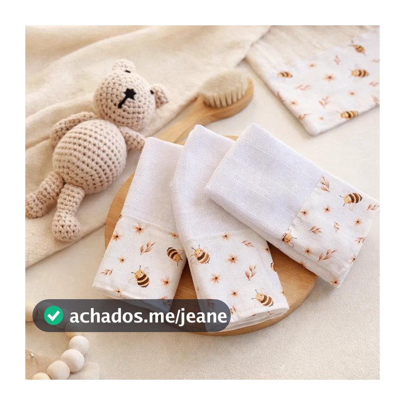Kit 3 Fraldas de Boca 100% Algodão com Saquinho Presenteável Menina Menino Ceci Petit Home