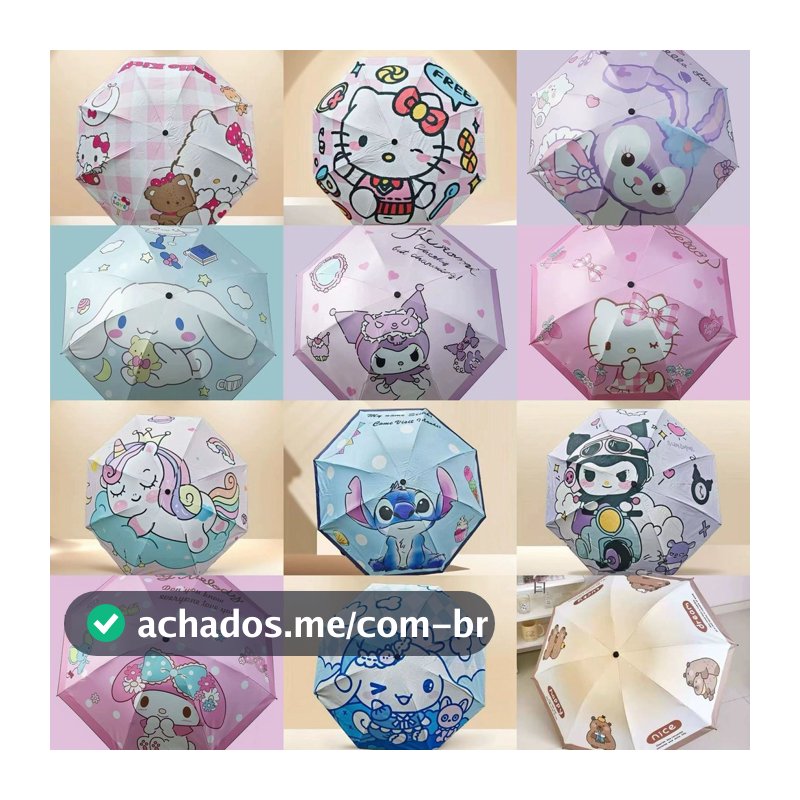 Guarda-chuva Sombrinha infantil de desenho Capivara Stitch Disney manual três dobras protetor solar