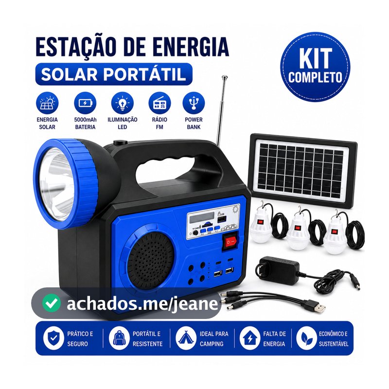 Estação Energia Solar 5 em 1 5000mAh Rádio FM Lanterna LED Power Bank