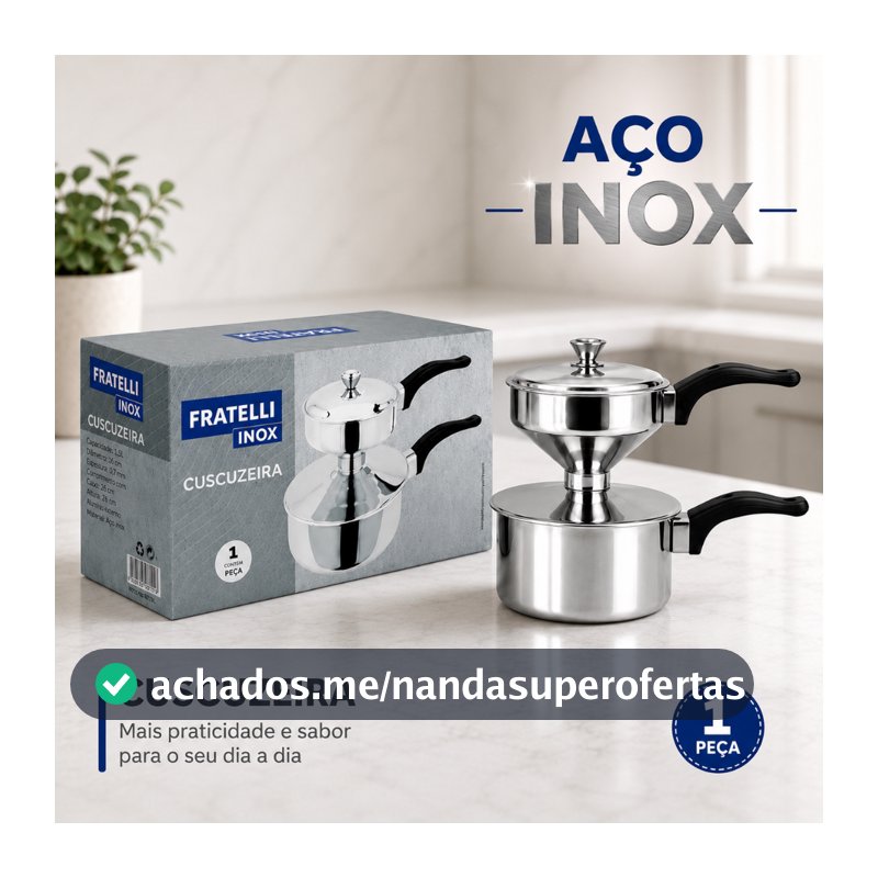 Cuscuzeira 9,5cm Inox Panela Vapor Compacta Prática Premium Base Dupla Cuscuz Gostoso Café da Manhã