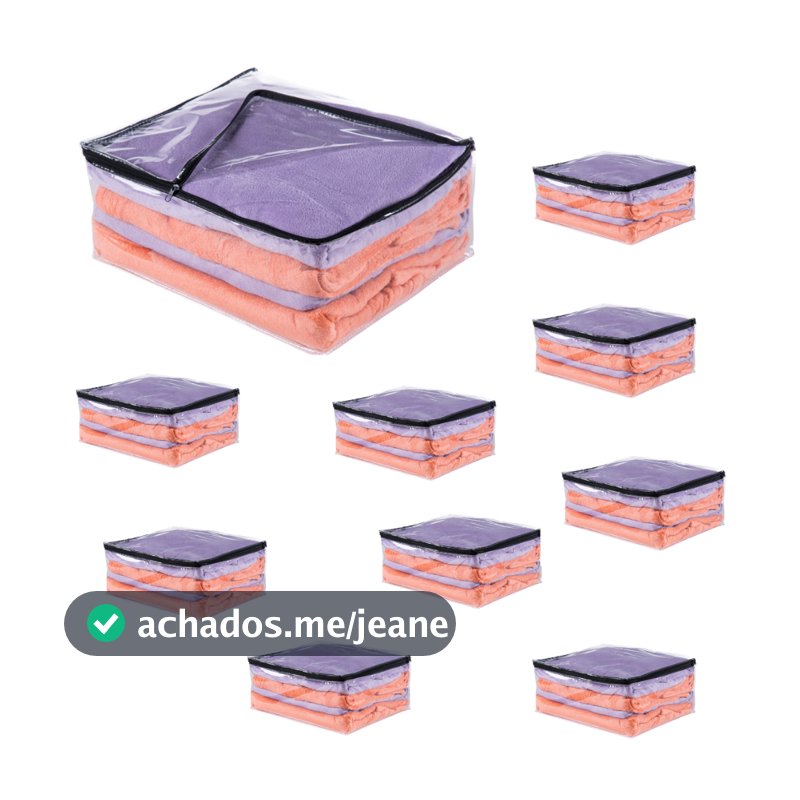 Kit 10 Saco Organizador Multiuso Embalagem Transparente Edredom Coberta Toalhas de Pvc e Ziper Preto