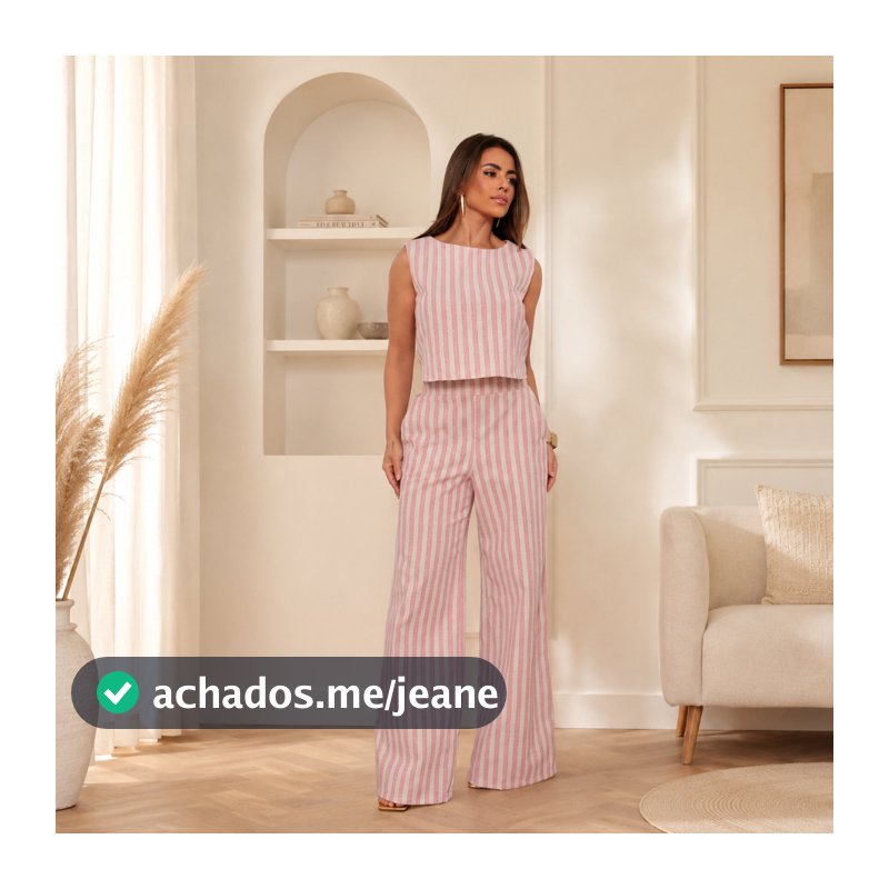Conjunto Feminino Linho Listrado Calça Pantalona + Blusa Regata - Elegante, Confortável e Atemporal