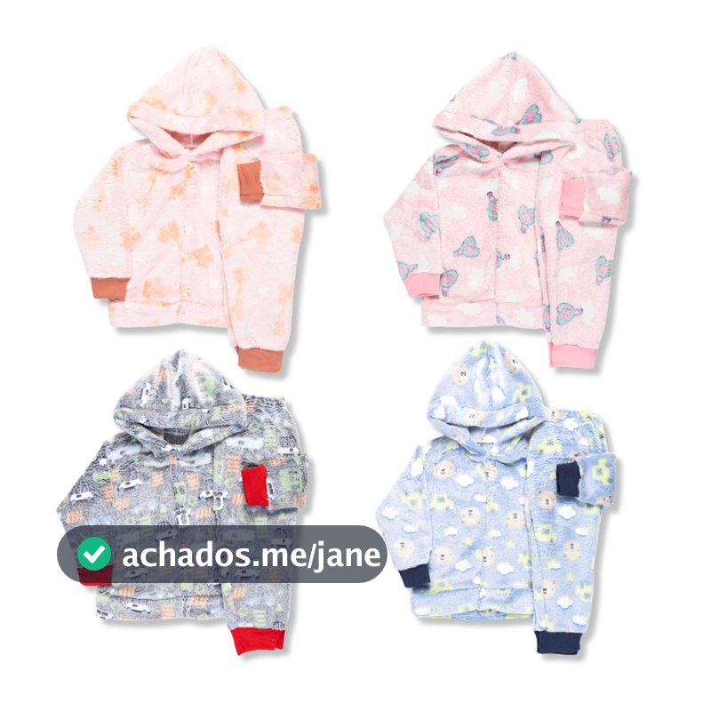 Kit 4 Peças Roupa Infantil Frio Inverno  - 2 Conjunto Fleece Lúdico Brilha No Escuro Menino Menina