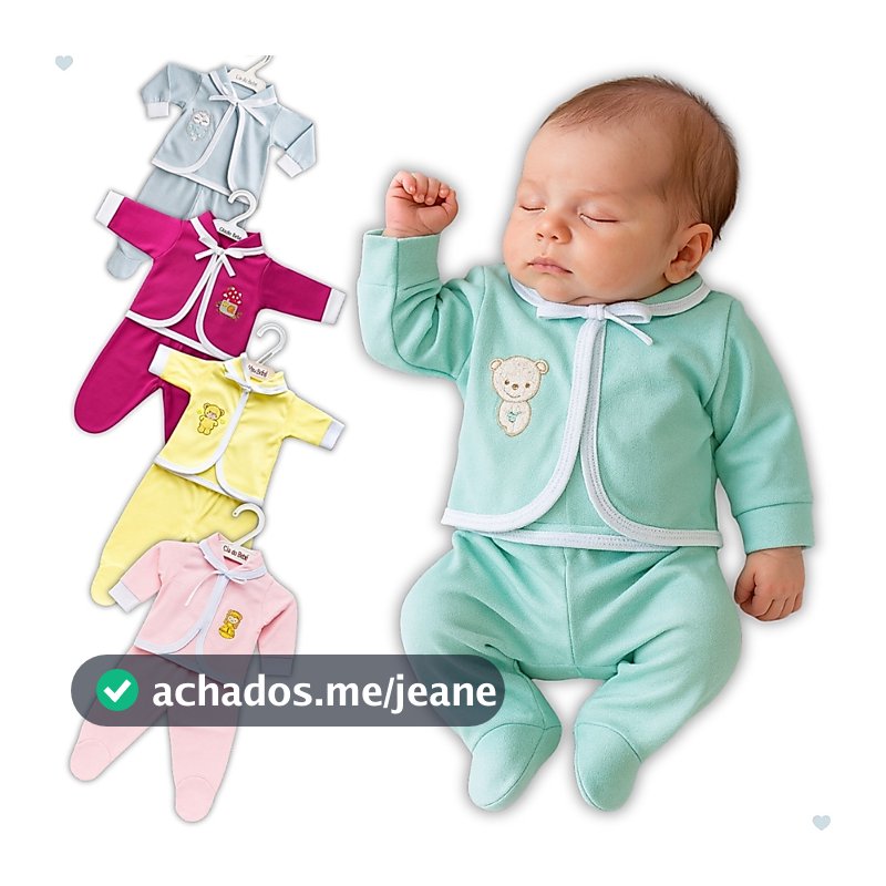 Kit Pagão Bebê 3 Pcs Conjunto Rn Manga Longa Bordado Unissex - Casaco Mijão e Regata