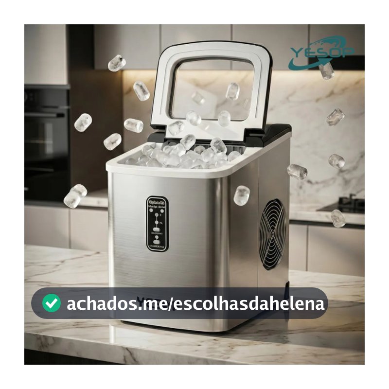 YESOP Máquina De Gelo Turbo Ice Premium 127V Portátil Inox 120W Cozinha Profissional Automático