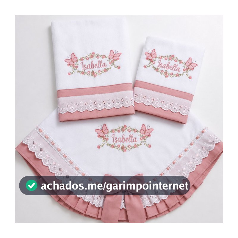 Manta de Bebê  Fralda Passeio e Fralda de Boca Bordada Personalizada kit com 3 peças