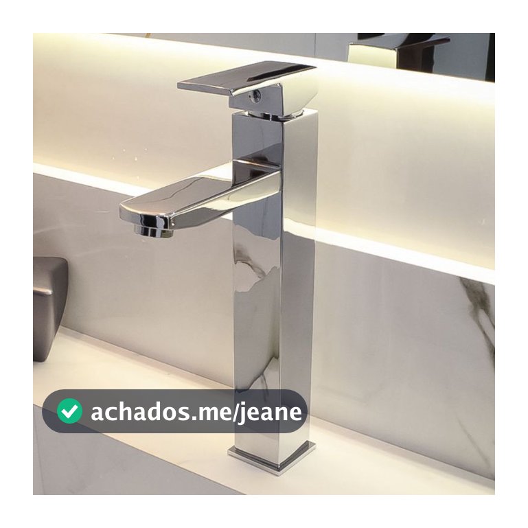 Torneira Monocomando Banheiro Alta Cromada Metal Misturador Para Pia Cuba Lavabo Quadrada Luxo Slim