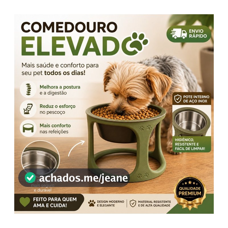Comedouro Elevado Pet Inox Cachorro Gato Bebedouro Tigela Ração Água Antivômito Premium