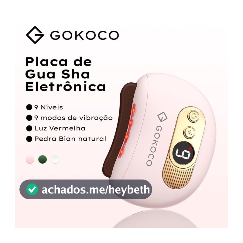GOKOCO Massageador Elétrico Gua Sha Facial e Corporal Pedra Bian com Luz Vermelha, Aquecimento e Vibração 9 Níveis