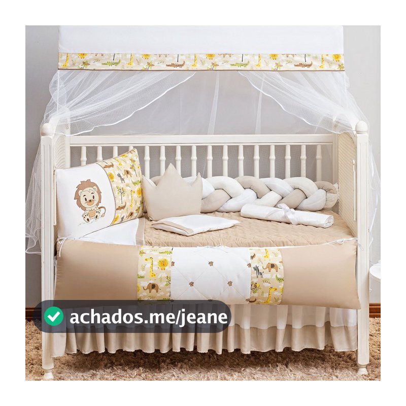 Kit Berço Rei Leão 11 Peças com Trança + Saia | Enxoval Completo Safari Bebê Luxo
