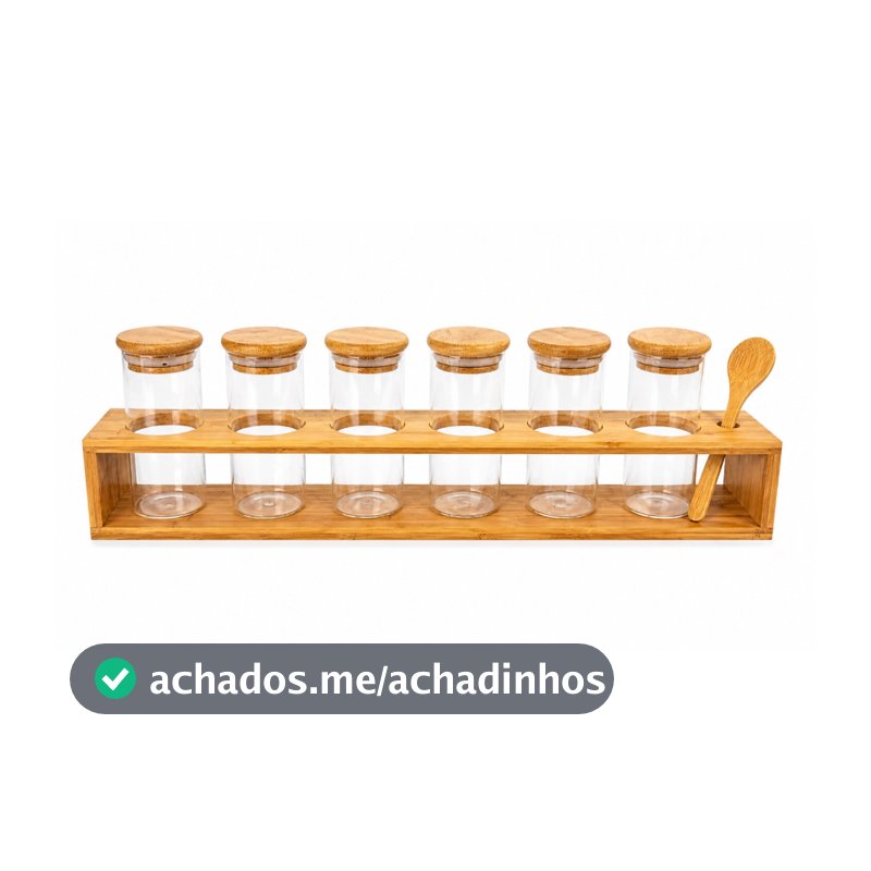 Kit 6 Porta Tempero 150ML Herméticos De Vidro Com Suporte e Colher De Bambu