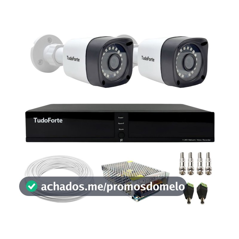 Kit 2 Câmeras Bullet Tudo Forte TF 2020 B Full HD 1080p Visão Noturna 20M DVR Tudo Forte 4 Canais