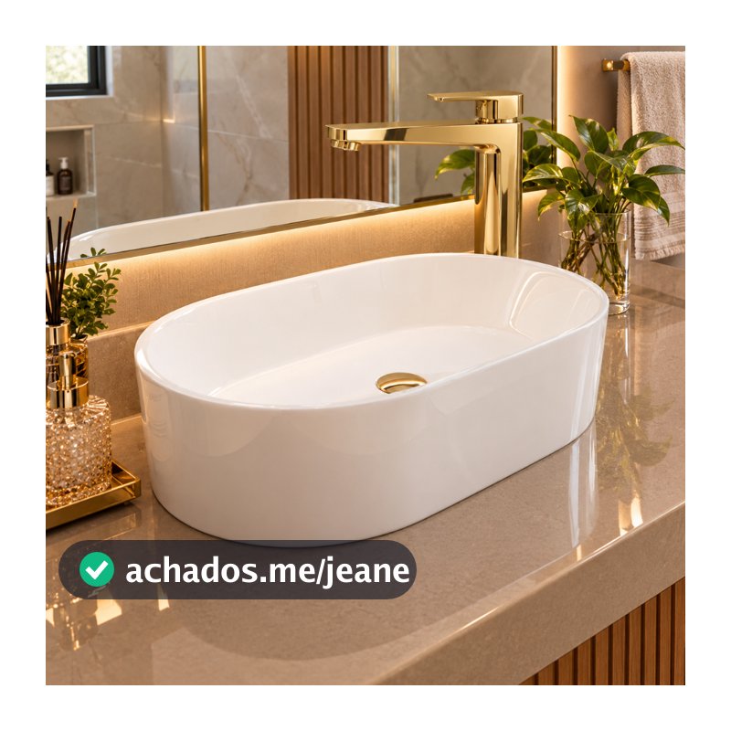 PROMOÇÃO Cuba Banheiro de Apoio Diamante Oval 43x25cm Branca Mármore Sintético Lavabo Movelove