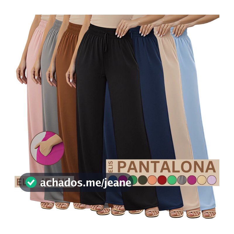 Calça Pantalona Feminina Cintura Alta  Com Bolso Tecido Duna