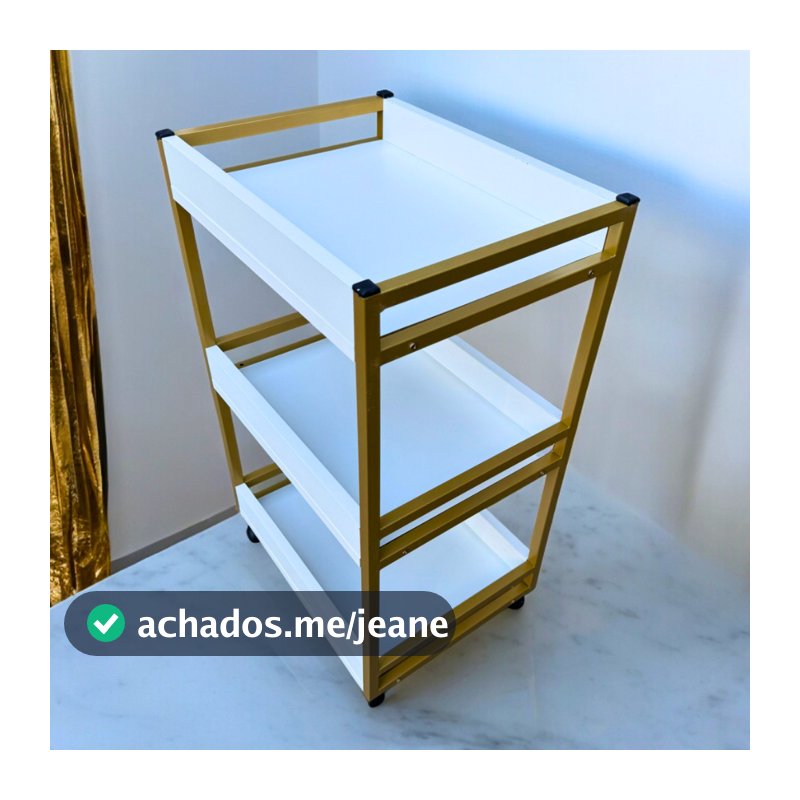 Carrinho Auxiliar Nail Designer Industrial Mdf Branco e Metalon Premium