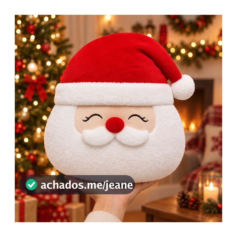 Almofada Natalina Papai Noel 30 cm com Gorro Pelúcia Macia Decoração de Natal