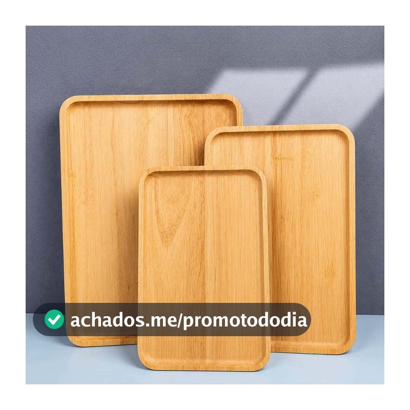 Kit 3 Bandejas Estilo Bambu Retangulares Café da Manhã Servir Organizar Decorar Cozinha