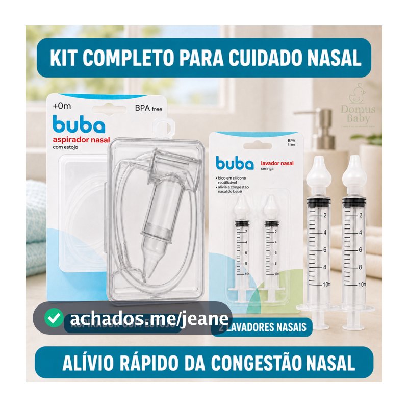 KIT Aspirador Nasal com Estojo + 2 Seringas com Ponta em Silicone BUBA
