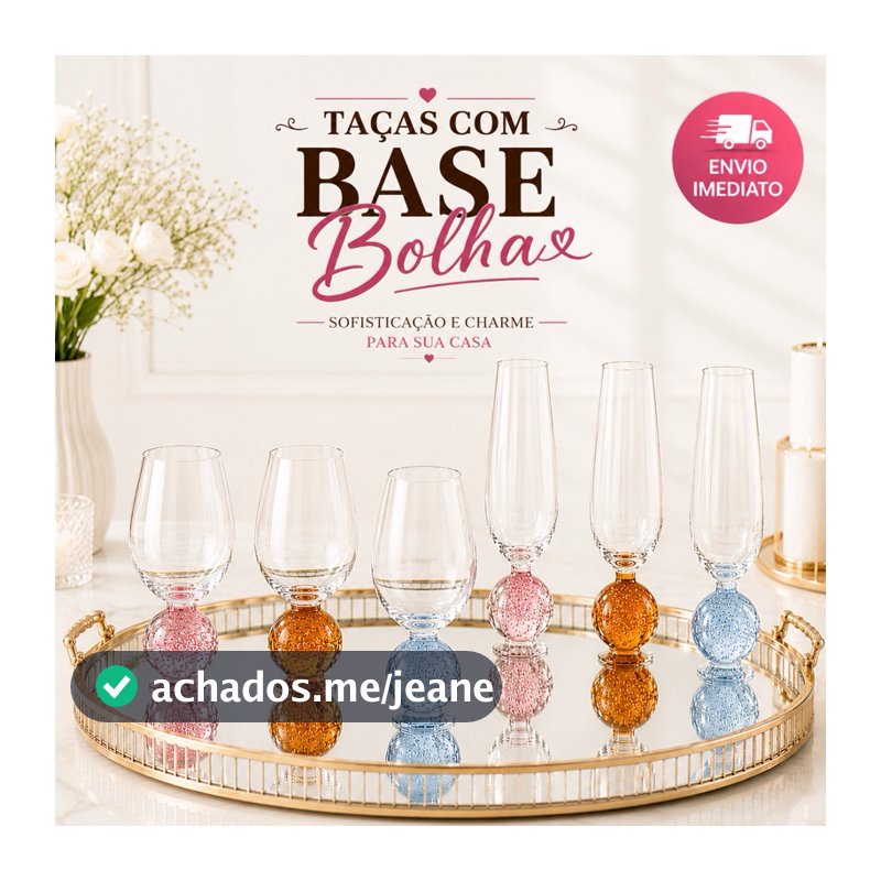 Conjunto Taça Kit 2, 4, 6 Unidades Vidro Transparente 350ml Esfera Orbe Mel Azul Rosa Bubble Luxo Água Vinho Espumante